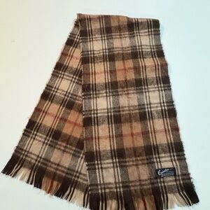 Elegant Plaid Wool Scarf in Brown and Cream